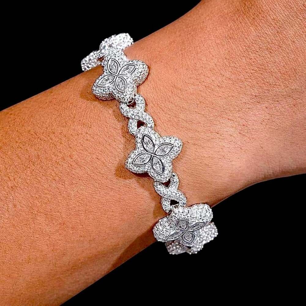 Iced Out Clover Flower Bracelet C 5 D 5